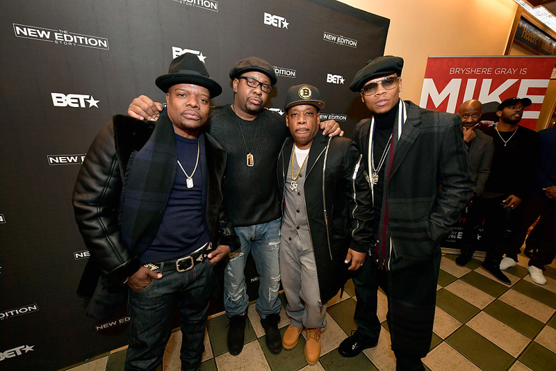 Ricky Bell, Bobby Brown, Michael Bivins and Ronnie DeVoe at a screening of The New Edition Story on Jan. 8, 2017, in Boston (Paul Marotta/Getty Images for BET)
